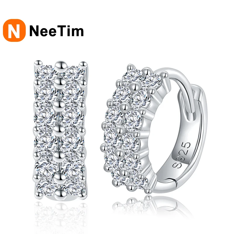 

NeeTim Full Moissanite Stud Earrings For Women 925 Sterling Ear Hoops Silver Sparkling Fine Jewelry Gifts with GRA Certificate