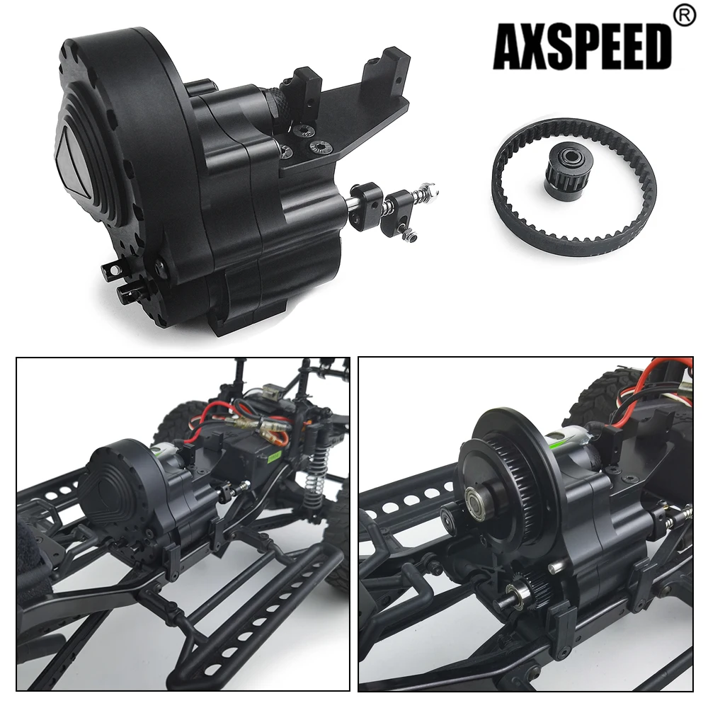 AXSPEED Reverse Gearbox 2 Speed Transfer Case with Transmission Belt for 1/10 Axial SCX10 Wrangler Wraith 90048 RC Crawler Car