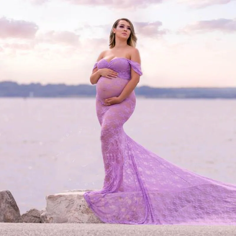 Lace Maternity Photography Props Pregnancy Dress Photography Maternity Dress for Photo Shoot Pregnant Dress Maxi Gown S-3XL enlarge