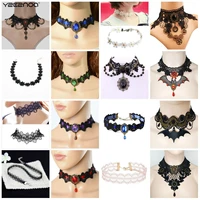vintage palace gothic false collar black beads gem hollow flowers lace bib necklace pendants short choker necklaces women
