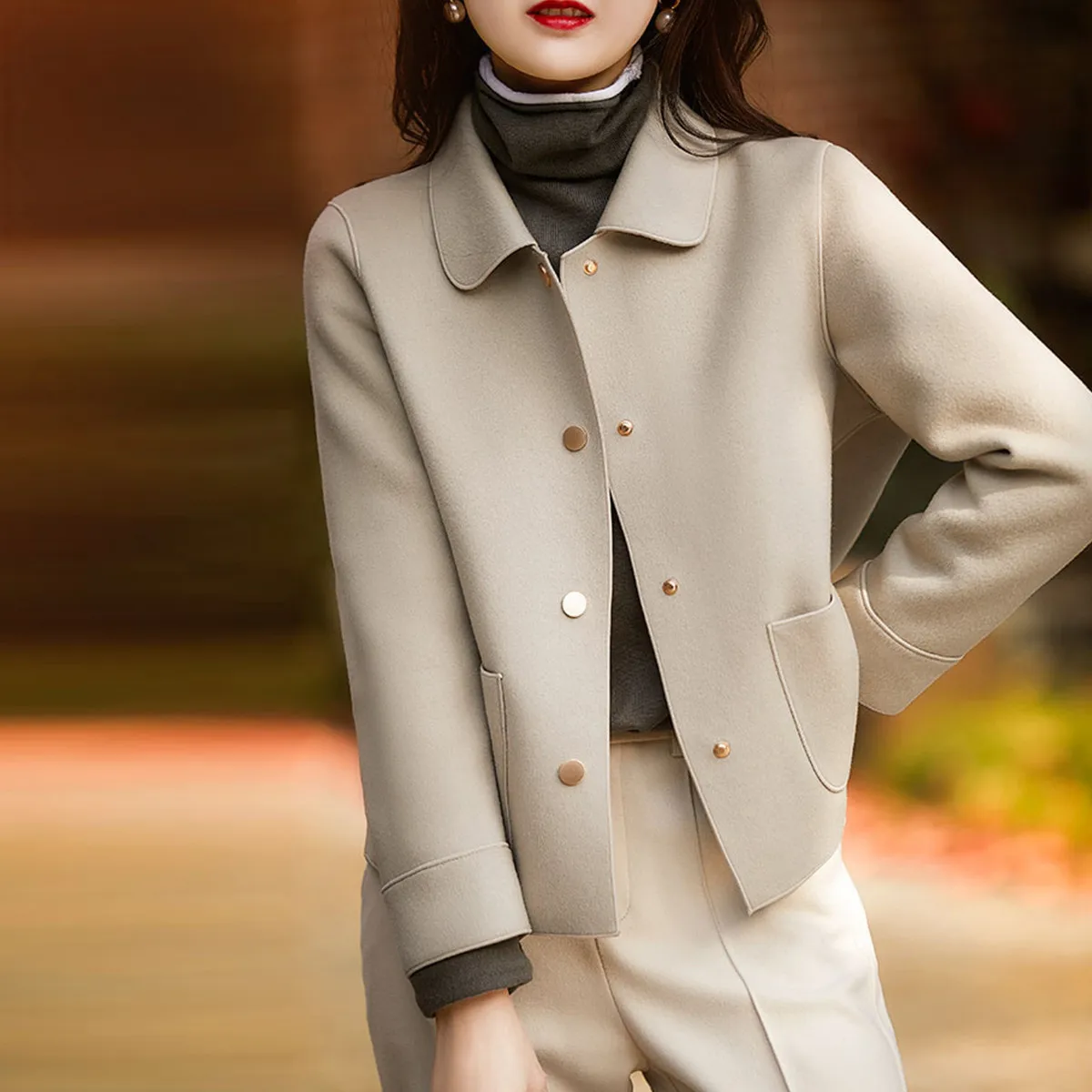 

2022 Fashion Office autumn winter simple lapel jacket solid color retro women's dress loose versatile