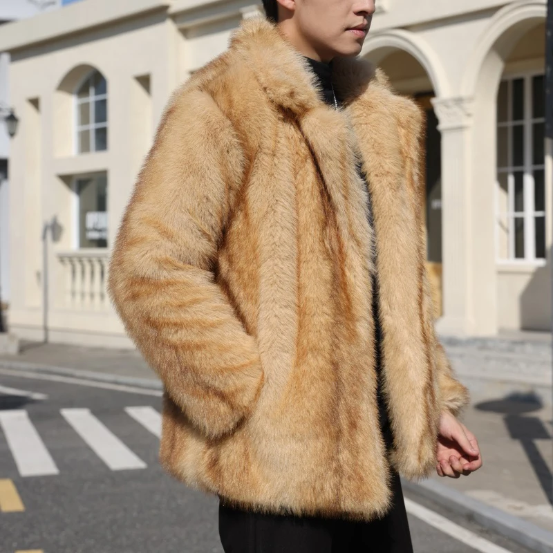 PFHQ Мужская куртка из искусственного меха осень-зима отложной воротник длинный