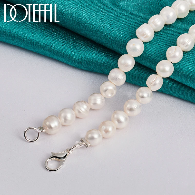 DOTEFFIL 7-8mm Natural Freshwater Pearl Chain Necklace 925 Silver Lobster Clasp For Woman Man Engagement Wedding Fashion Jewelry images - 6