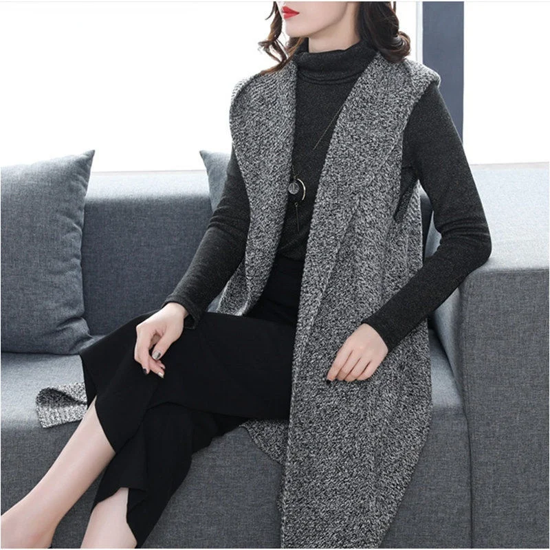 Women Outerwear Knitted Vest Autumn Winter Female Solid Color Waistcoat Open Stitch Sleeveless Cardigan Ladies Vests Sweater A41