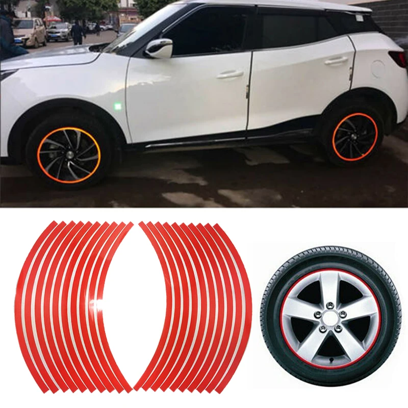 

20PCS 12\\'\\' /0.4\\'\\'Red Reflective Motorcycle Decorative Rim Stripe Wheel Decal Tape Sticker Ring Accessories