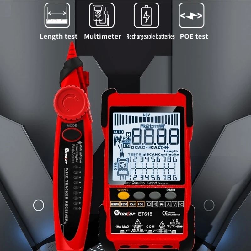 

LAN Cable Tracking Multimeter 2 In 1 POE 400M/600M Length Measure Open Short Circuit for Network Install Network Cable Tester