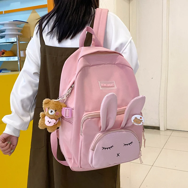 

Women 3D Cute Bunny Backpack Korean Waterproof Asleep Rabbit Schoolbag for Teenage Girls Student Preppy Style Animal Backpacks