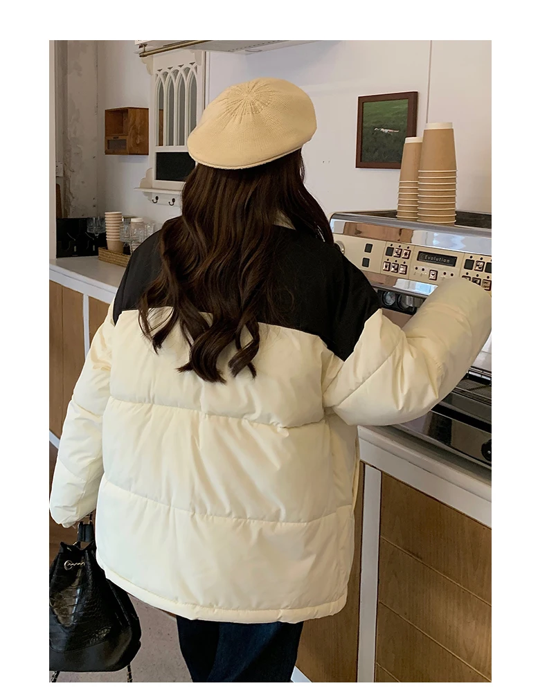 Winter Jacket Women Parkas 2022 New Snowsuit Fashion Long Sleeves Loose Korean Patchwork Zipper Large Size Female Coats