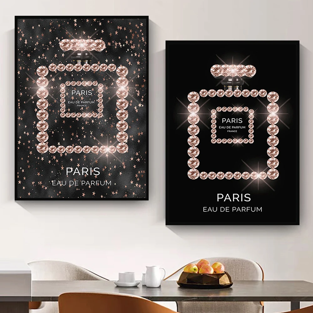 

Shining Perfume Bottle Fashion Poster And Prints Luxury Jewelled Diamond Canvas Painting Wall Modern Art Picture For Living Room