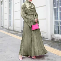 muslim fashion women elegant pleated dresses dubai turkish long sleeve abayas 2022 eid mubarak islamic clothing loose boubou