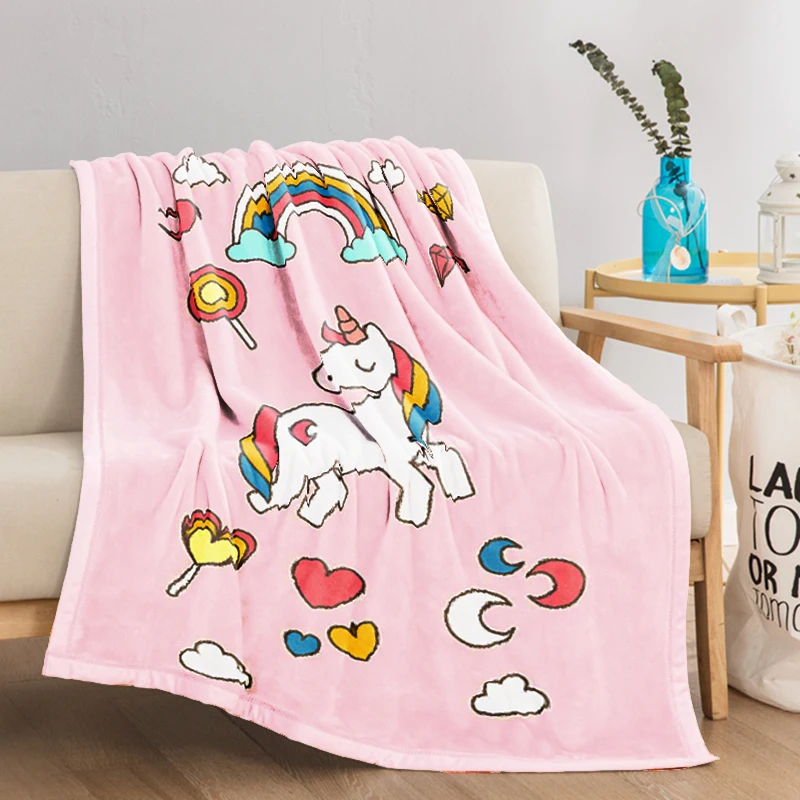 

Покрывало на кровать с милым мультяшным единорогом, декоративное диванное покрывало, пушистое мягкое одеяло, украшение для спальни Flanne