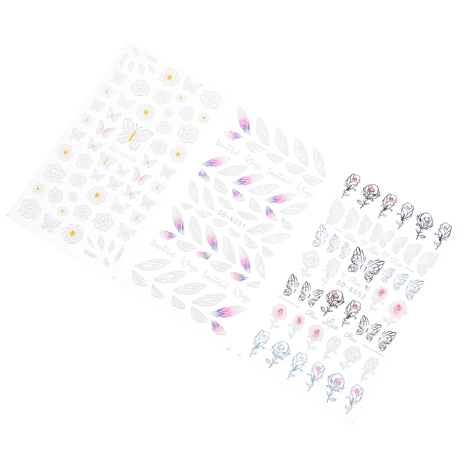 

3 Sheets Embossed Nail Stickers Nail Art Patches Embossed Fingernail Decors