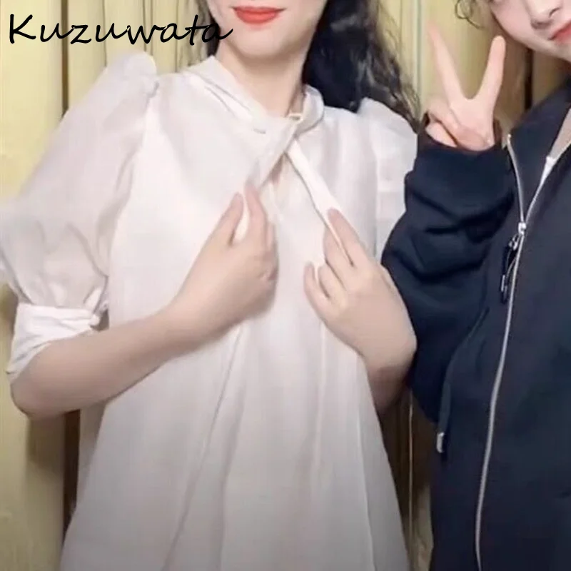 Kuzuwata 2022 летние новые дизайнерские женские блузы с полувысоким воротником
