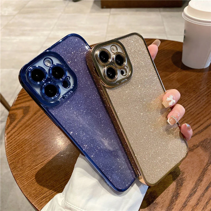 Блестящий чехол для iPhone прозрачный противоударный подходит 13 Pro Max 1122 Mini XR x XS 6 6S 78