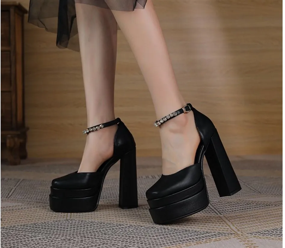 New Brand Women's Sandals Summer 2023 Shoes Sexy 14CM Thick High Heels Platform Black Red Dress Wedding Shoes Pumps Women Heels