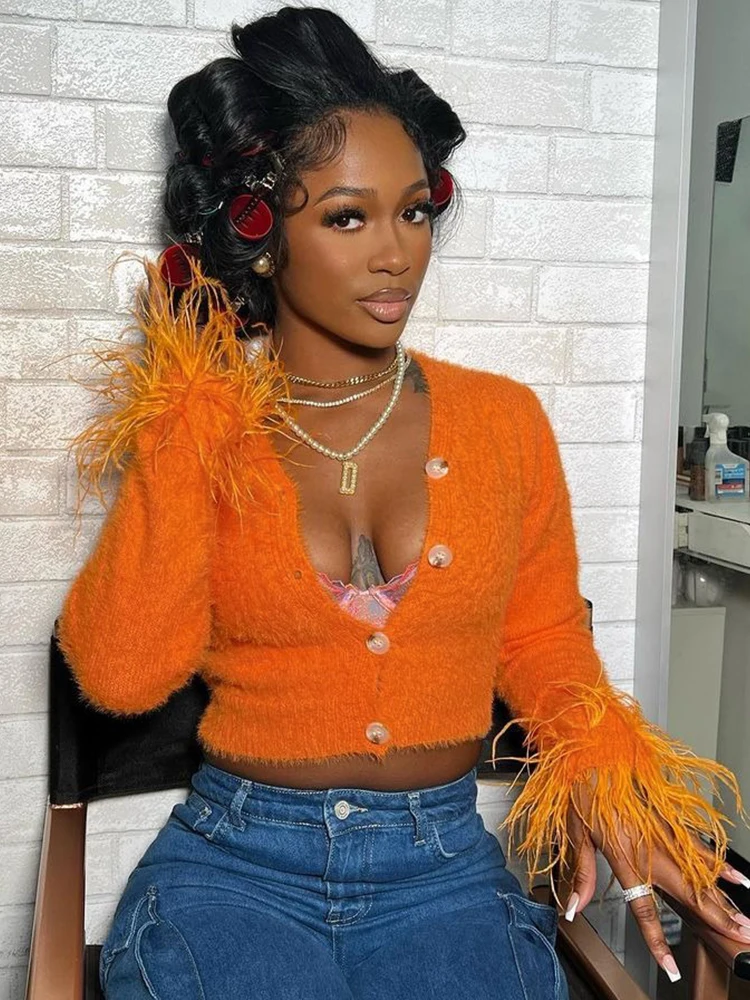 

Женский трикотажный топ Sunny Y2K, винтажный укороченный топ на пуговицах с V-образным вырезом и длинным рукавом, модная уличная футболка в Коре...