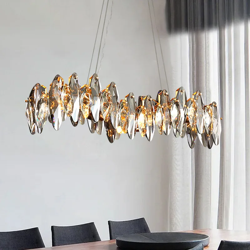

Хрустальная люстра в скандинавском стиле, потолочная лампа E14 с серыми бриллиантами, роскошное украшение для гостиной