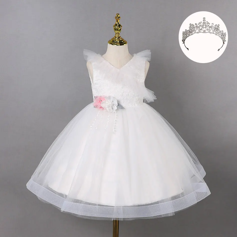 

Girls Dress Princess Elegant Ball Gowns Children Birthday Party Tutu White Dresses Flower Kid Girl Wedding Communion Vestidos