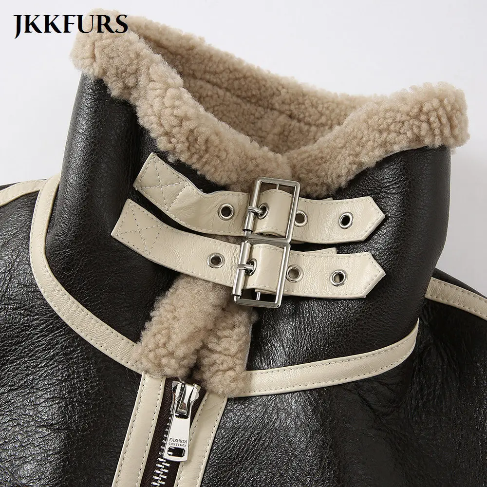 2023 Women's Shearling Vest Genuine Leather Coat Warm Real Wool Waistcoat Winter Autumn Double Face Biker Gilet MH3639L