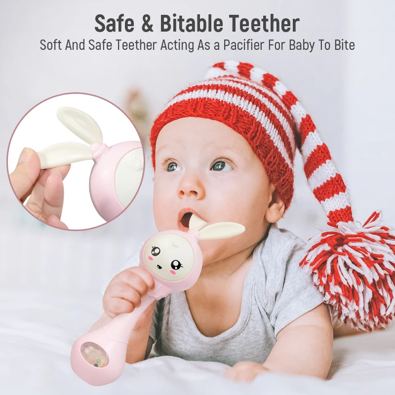 Baby Music Flashing Rattles Toys Infant Cute Rabbit Hand Bells Early Educational 0-12M Pink /Orange /Green /Blue | Игрушки и хобби