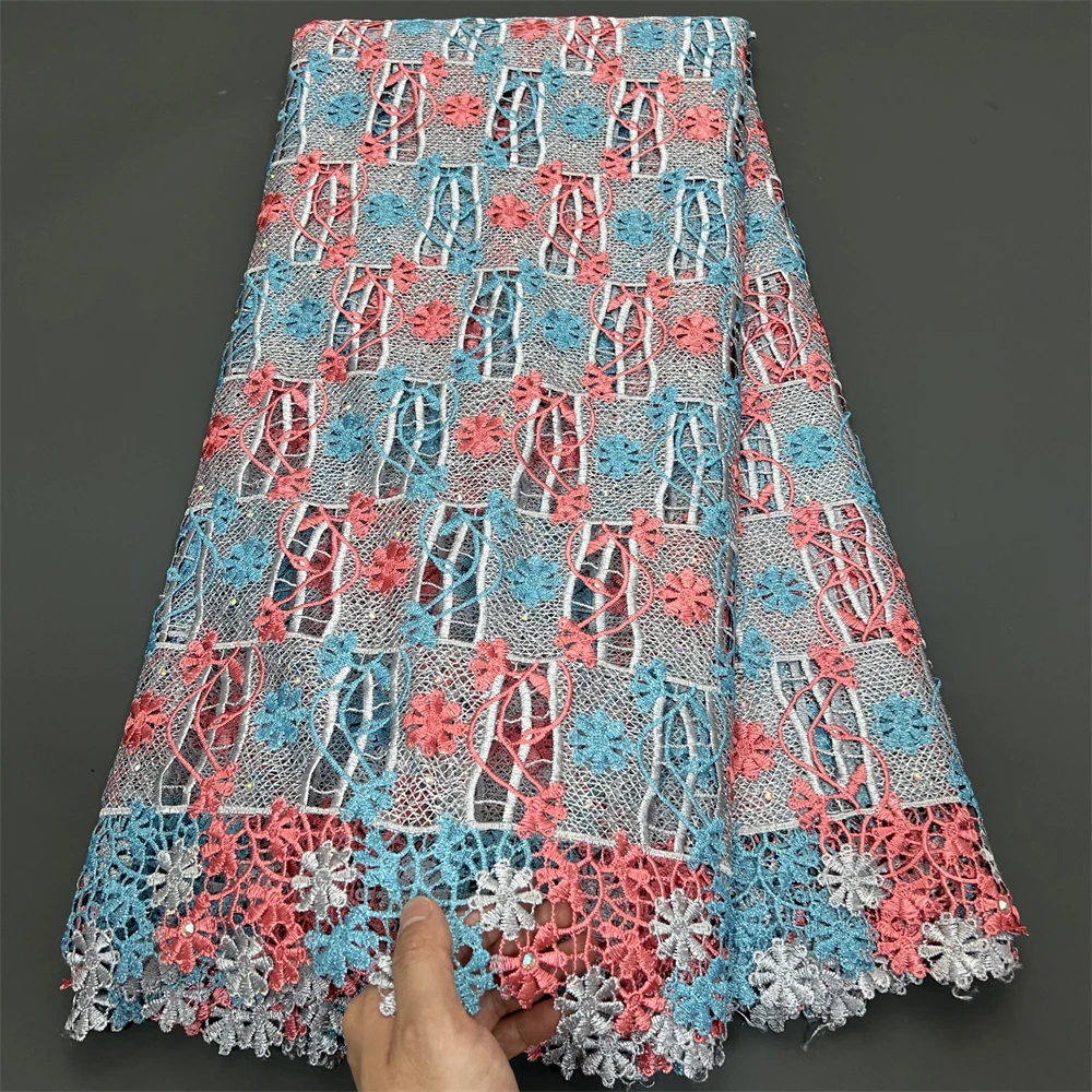 2024 новейшая африканская кружевная ткань с бисером белая вышивка французская