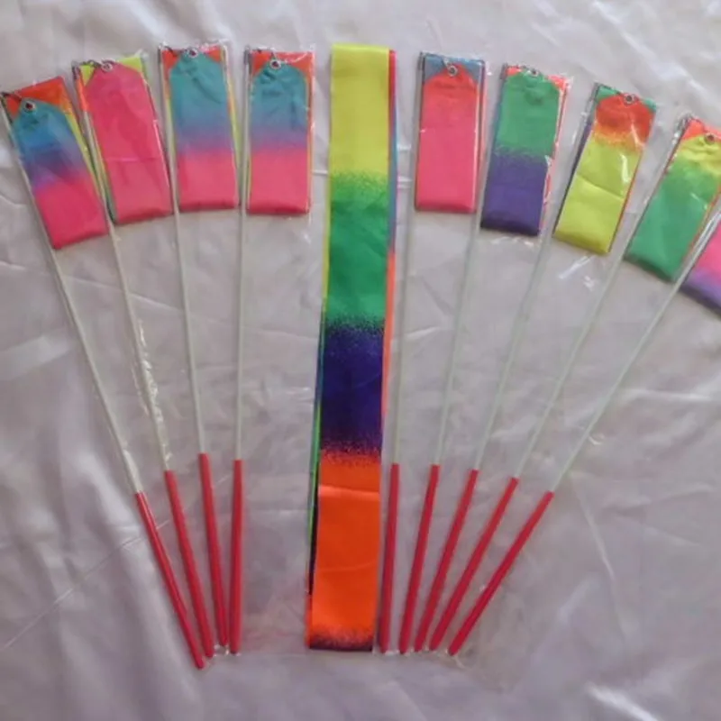Лента 2 м с палочкой 29 см цветная гимнастическая лента для девочек градиентом