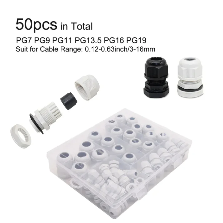 Пластиковая Водонепроницаемая кабельная Втулка Размер Регулируемый Разъем 50 шт.