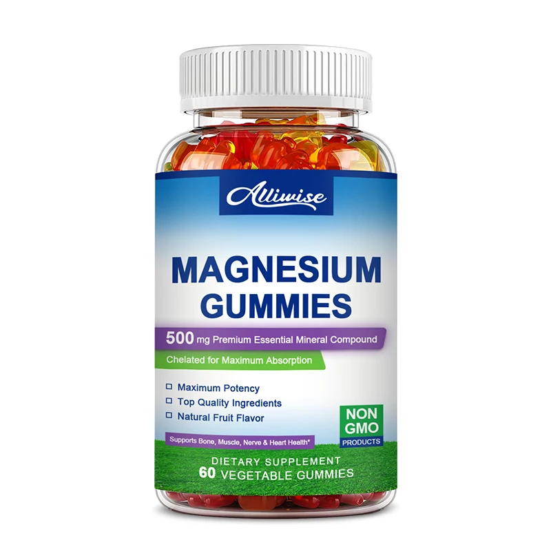 

Alliwise Magnesium Glycinate 500mg Supplement for Sleep Bone Muscle Heart Health Immune Natural Calm Gummies for Adults & Kids