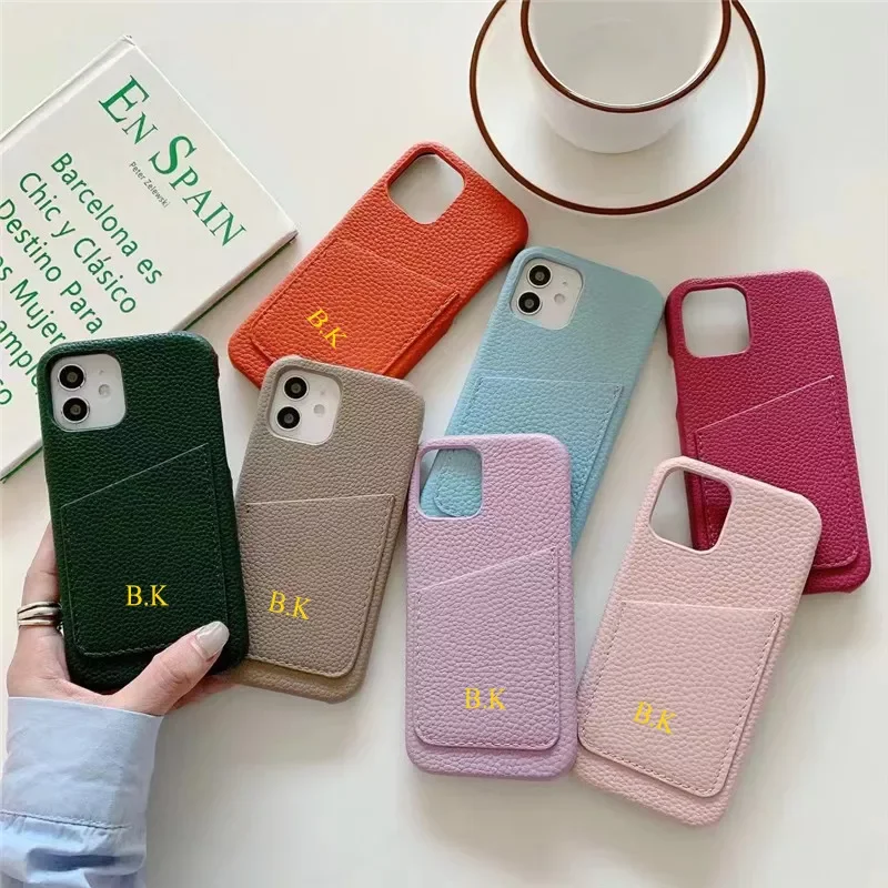 

NEW2023 Customized Name Letters Leather Card Holder Case For iphone 13 Pro Max 12 11 Pro Max MiNi X XS XR 7 8 Plus SE Luxury Har