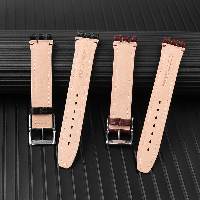 17mm 19mm Genuine Leather bracelet for swatch watch band Wrist Strap Brown red black Watchbands Women man watch belt accessories