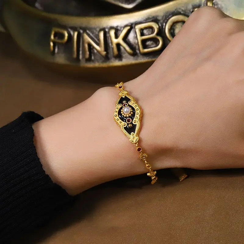 2023 греческий винтажный черный эмалированный жемчужный Циркон 14 к 22 золотистый