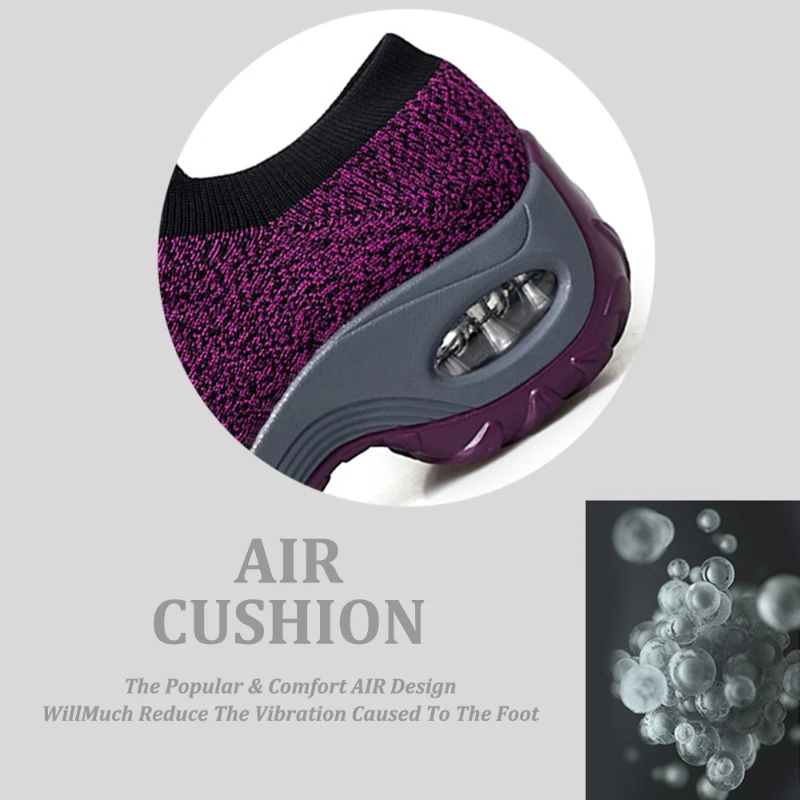 Casual Womens Running Shoes Air Cushion Lightweight Tenis Trainers Breathable Comfortable Increasing Height Slip on Sports