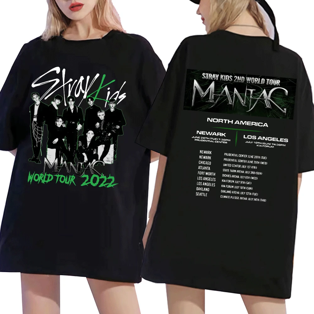 

Korean Stray Kids World Tour Maniac Print T-shirts Men's Women's Cotton Short Sleeve Tee Shirt Clothes for Teens Kpop Streetwear