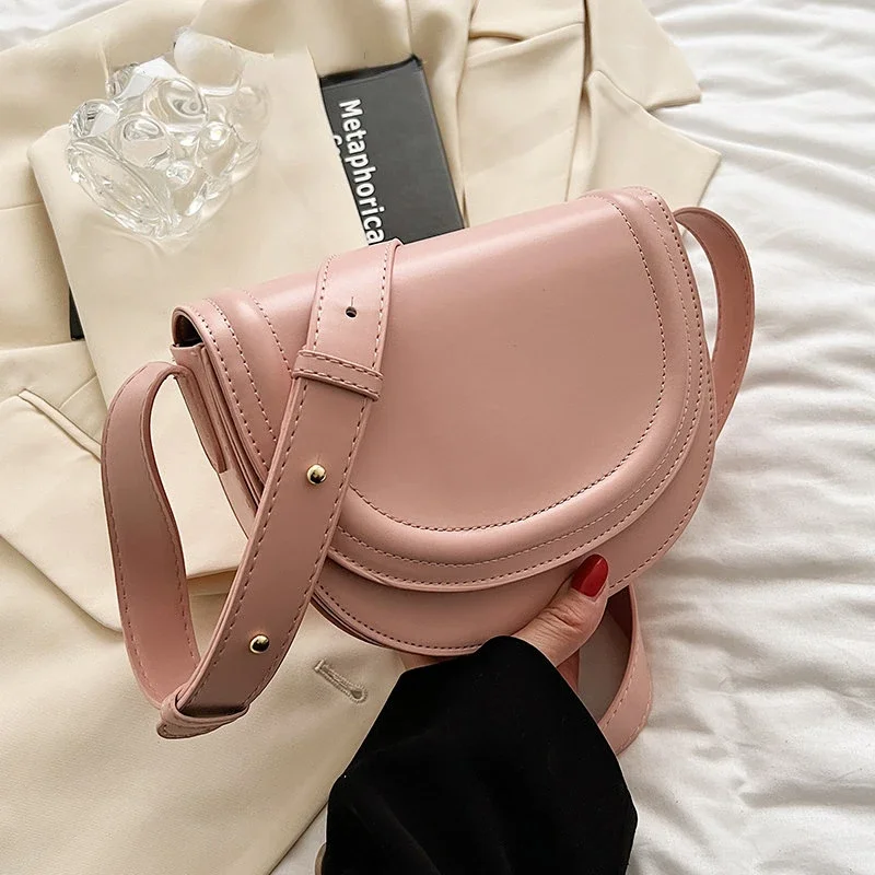 

New Small Saddle Shoulder Bags for Women Leather Crossbody Bag Female New 2023 Trend Winter Fashion Solid Color Casual Handbags