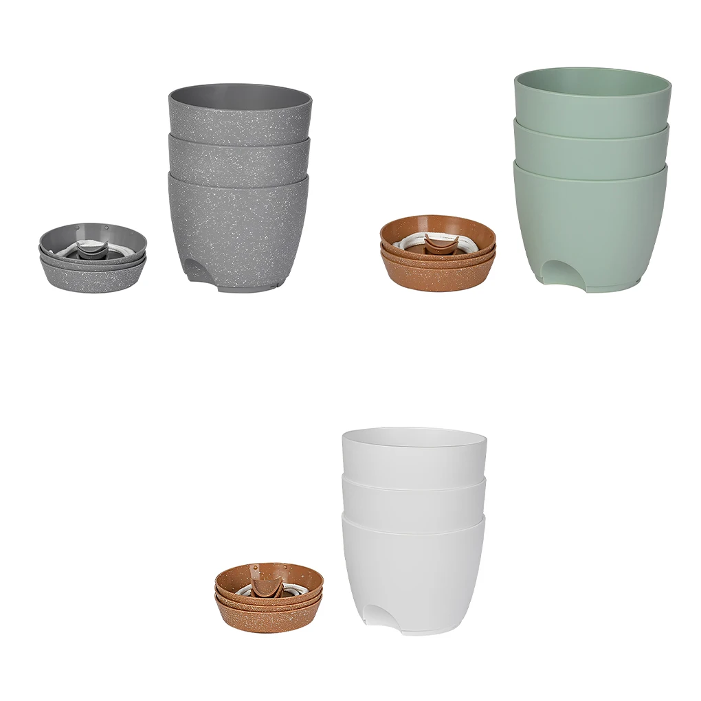 

3Pcs Flowerpot Lazy Self Watering Flower Pots with Foundation Tray Case Drainage Holes Garden Outdoor Ornaments