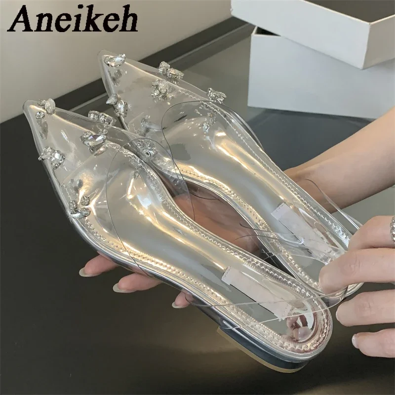 Летняя обувь Aneikeh женские блестящие туфли из ПВХ с острым носком римские