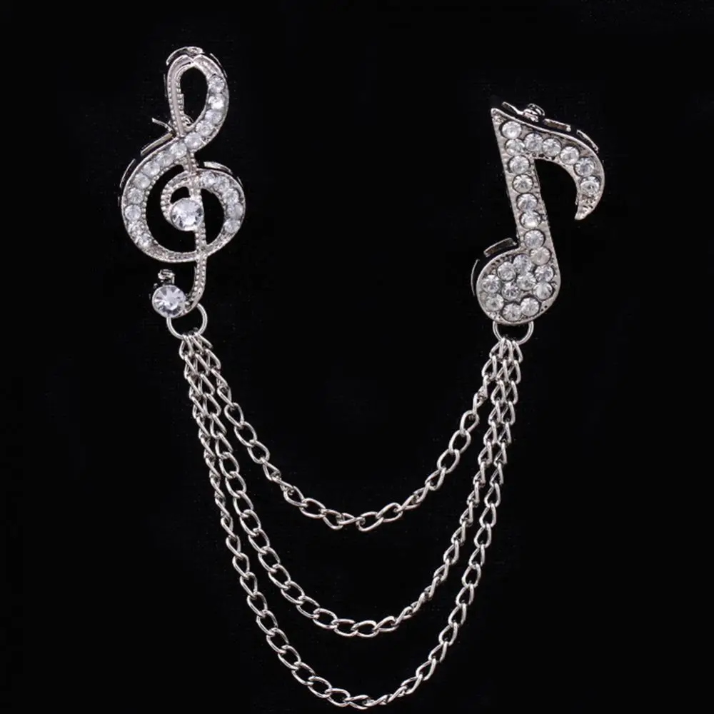 

Unisex Rhinestone Musical Note Chain Tassel Brooch Pin Lapel Badge Shawl Jewelry