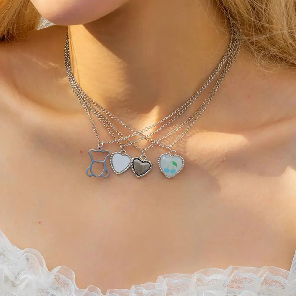 

4Pcs Women Necklaces Suit Cute Bear Love Heart Pendants Chain Multi-layer Necklaces Jewelry Accessories collares para mujer