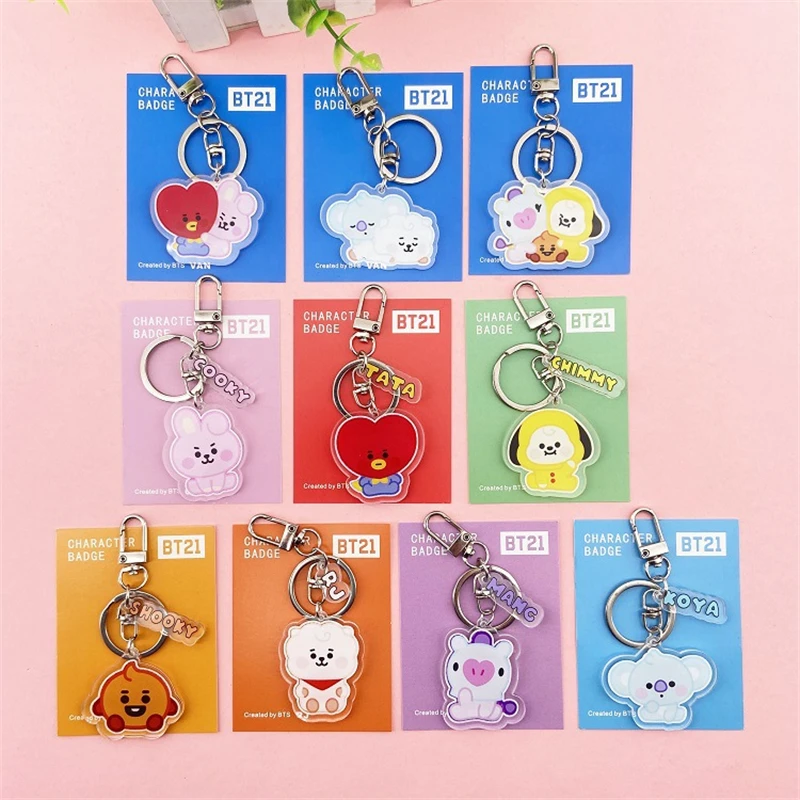 

Kawaii Bt21 мультфильм граффити рисунок акриловый брелок для рюкзака подвеска декоративный подарок для фанатов