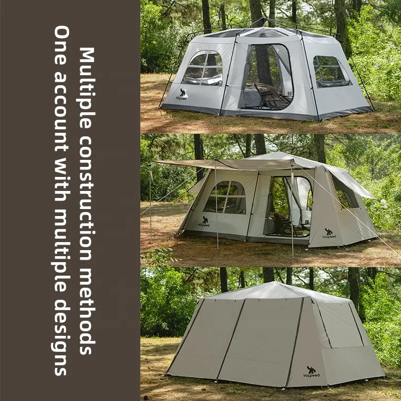 Фото HISPEED Wild Tent Glamping Простая установка Большое пространство 4,4*2,5 м 2 комнаты Водонепроницаемая автоматическая уличная палатка №5