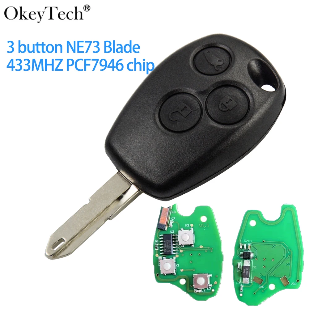 

Okeytech 433Mhz PCF7946 Chip 3 BTN Remote Control Key For Renault Megan Modus Clio Modus Kangoo Logan Sandero Duster NE73 Blade