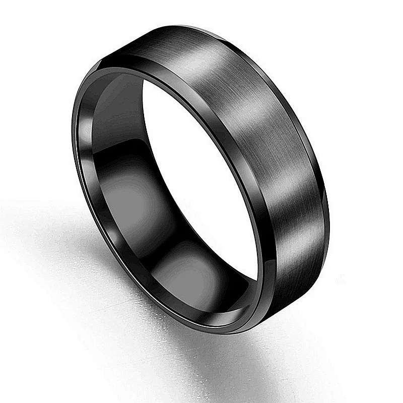 

Vintage Men's Ring Stainless Steel 8mm Wide Matte Double Bevel Simple Men's Fashion Jewelry Ring Gift Wholesale