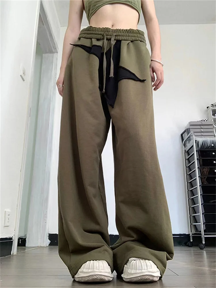 

hirigin Y2K Women Stars Pattern Patchwork Pants Trousers 2022 New High Waist Wide Leg Cargo Pants 90s Grunge Vintage Streetwear
