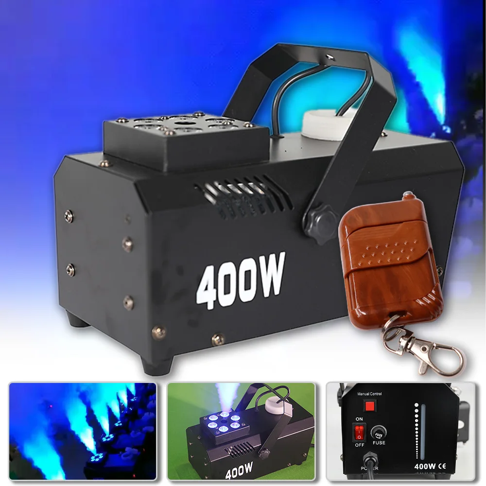 Фото Мини 400 Вт дымовая струя со светодиодной подсветкой RGB, пульт дистанционного управления, туман, домашняя вечеринка, дискотека, дим-машина со специальным эффектом, бесплатная доставка №1