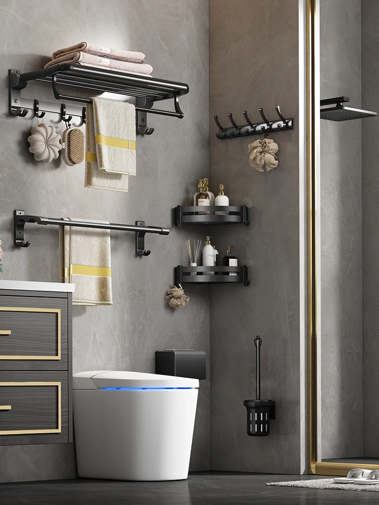 

Punch-Free Alumimum Bathroom Bath Towel Rack Storage Wall-Mounted Toilet