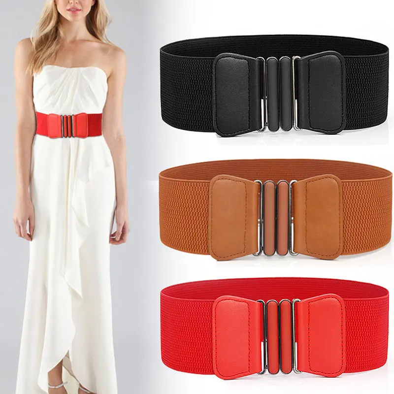 

7.5cm Width 68cm Long Waist Belt Fashion Waist Belts Ladies Solid Stretch Elastic Wide Belt Dress Adornment for Women Waistband