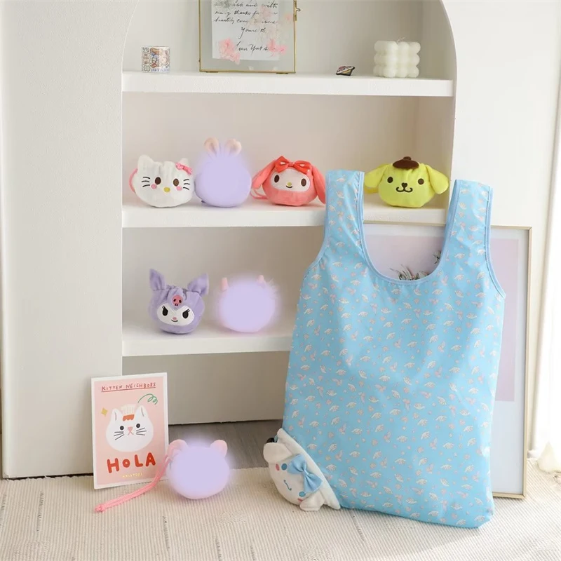

Sanrio Kawaii Cinnamoroll Сумка-тоут Kuromi Pochacoo мультяшная большая емкость складная сумка для покупок Водонепроницаемая Портативная сумка для хранения