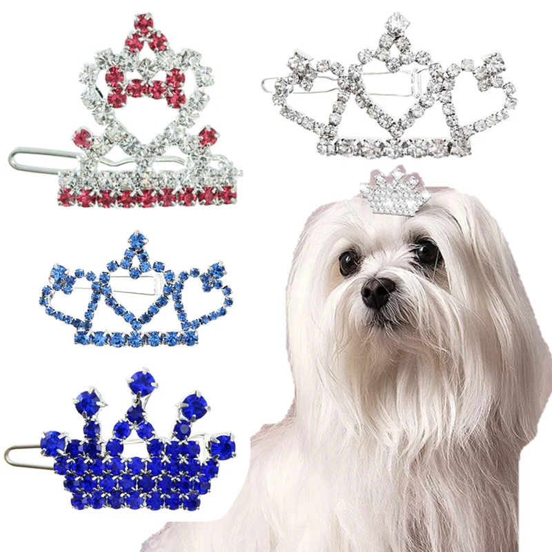 

Bling Delicate Crystal Dog Hairpin Rhinestone Crown Cat Hair Clip Collar Pet Shih Tzu York Kitty Bow Tie Decoration Dog Supplies