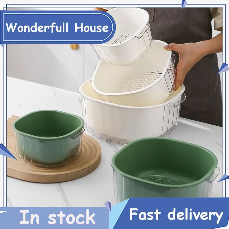 

Double-layer Pet Basket Binaural Handle Transparent Draining Basket Square Rice Washing Basket Fruit Basket. Plastic