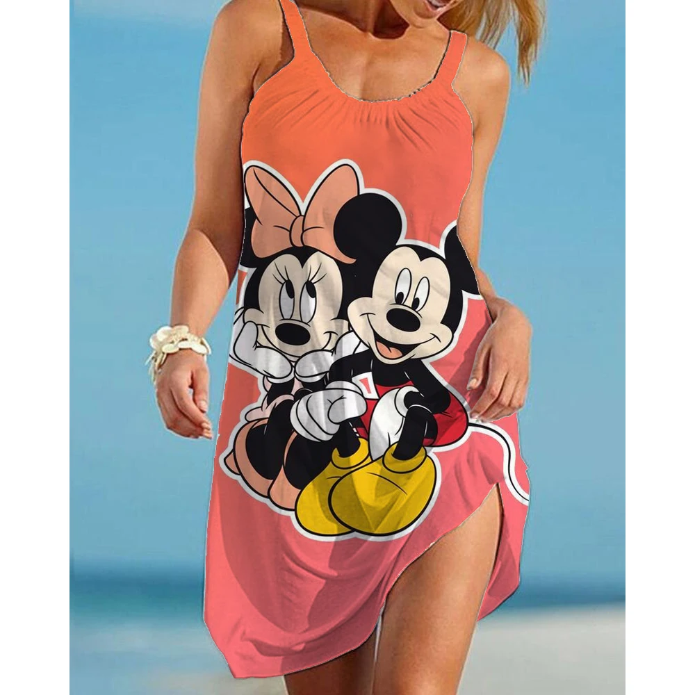 

Summer 2023 Disney Minnie Mickey Mouse Print Dress Women Vintage Casual O-neck Short Sleeve A-line Loose Dresses